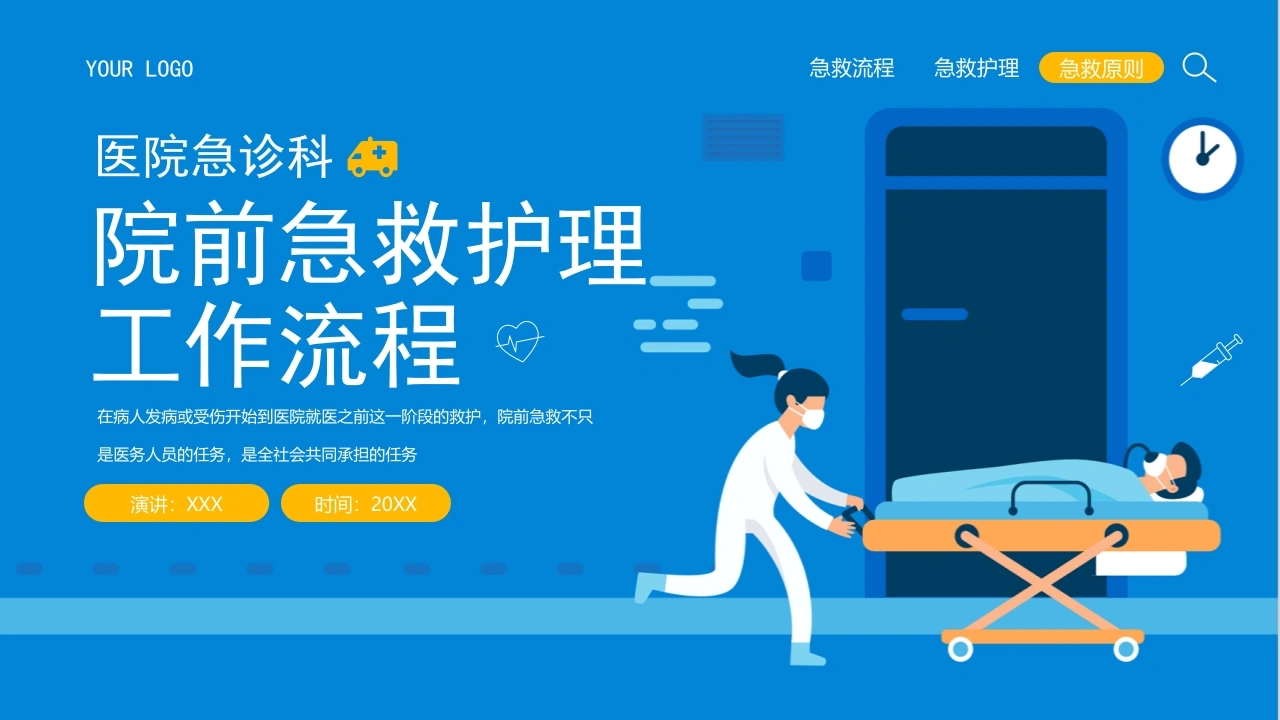 医院急诊科院前急救护理工作流程PPT模板C028-白衣资料网